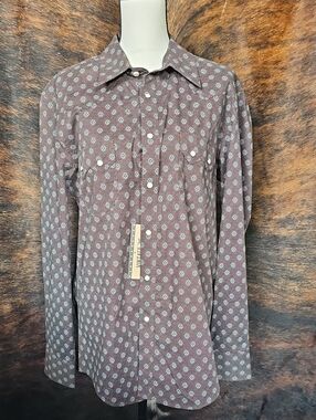 Men's Brown Patterned Long-Sleeve Button-Up Shirt
